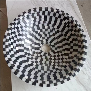 Black And White  Marble Garden Mosaic Sink Wash Basin