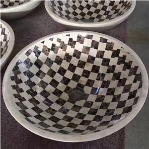 Dark Marble Mosaic Wash Basin Round Sink