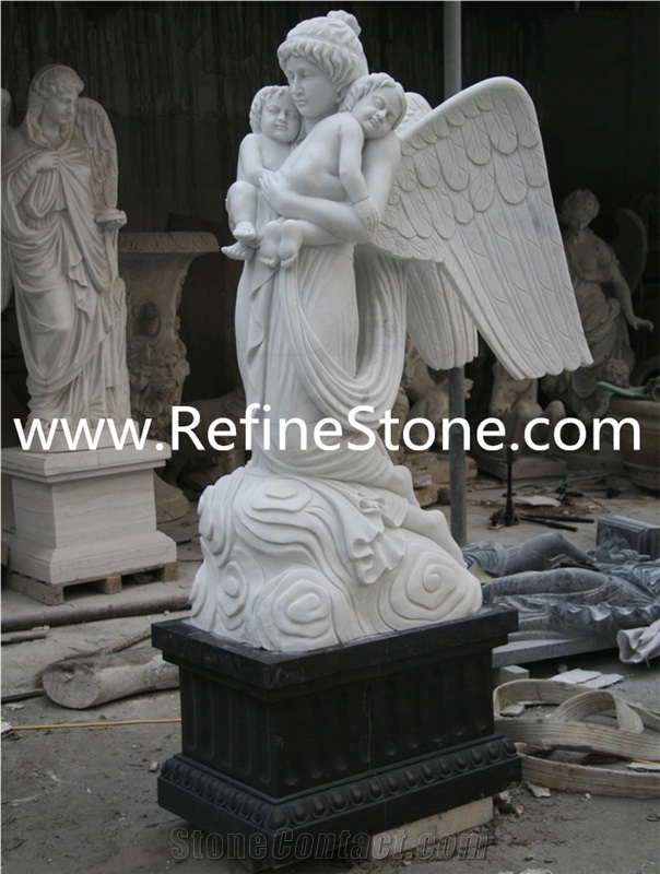European Style Marble + Granite Statue Gravestone Carving
