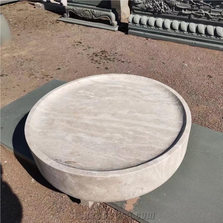 Furniture Black Marble 48" Round Coffee Table Art Carved