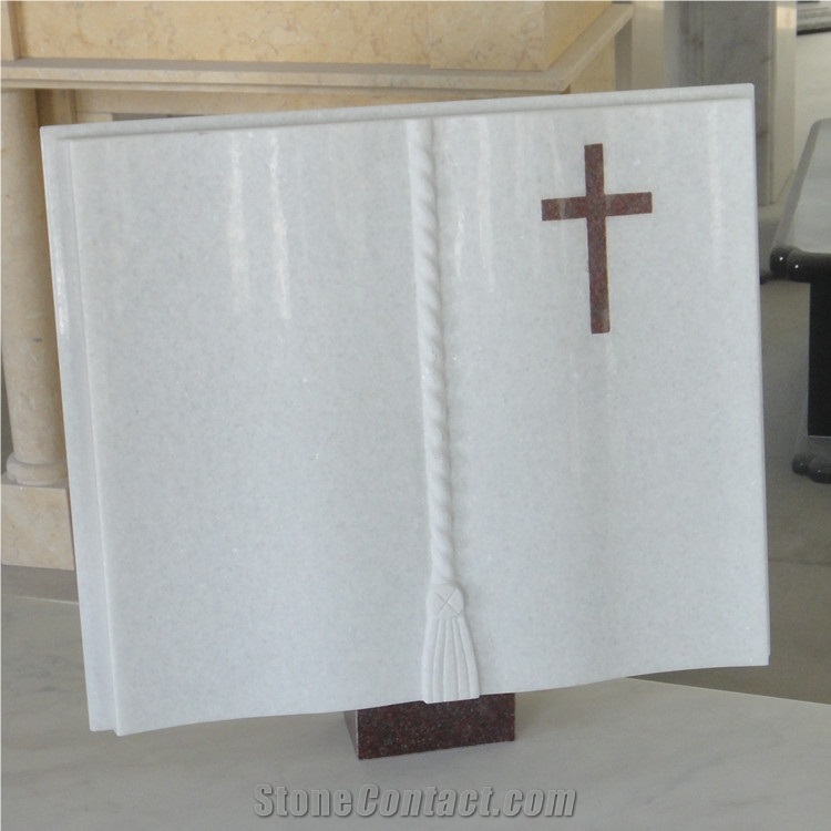 Red Granite Carving Rose Book Headstone