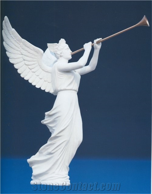 Wholesale White Marble Garden Statue Winged Angel Figurine