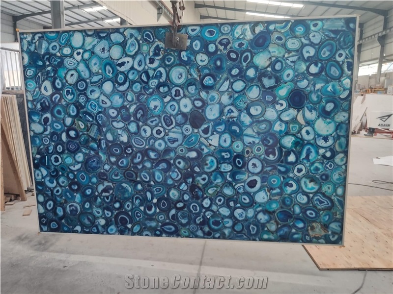 Blue Gemstone Slab Semiprecious Stone Slab Tiles Wall Panel