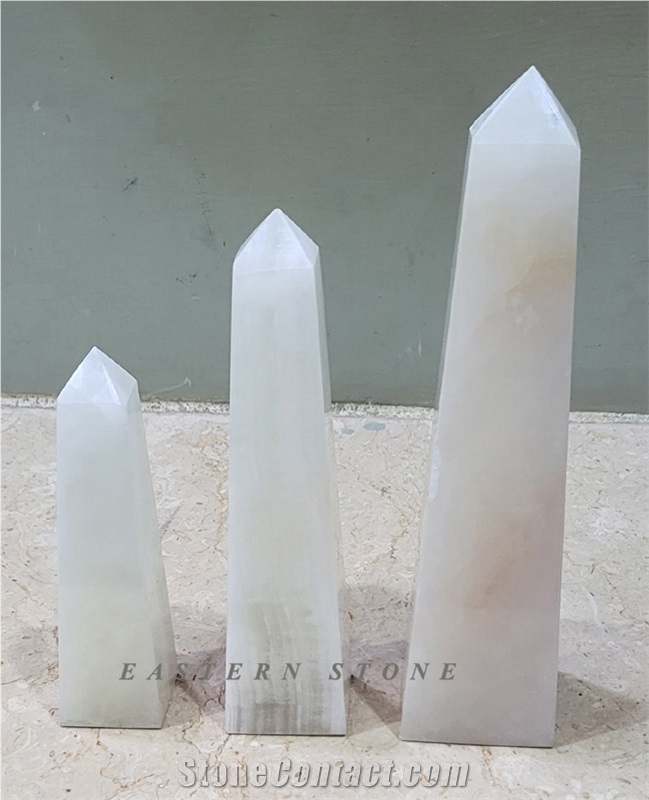 ONYX STONE OBELISKS, BOWLS, PYRAMID, CANDLE JARS