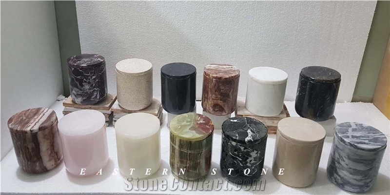 ONYX STONE OBELISKS, BOWLS, PYRAMID, CANDLE JARS