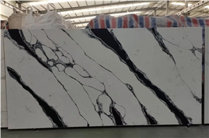 Polished Calacatta Carrara Panda White Quartz Slabs