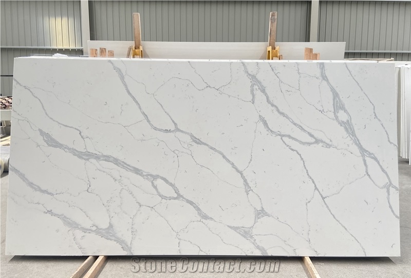 Polished Calacatta Carrara Panda White Quartz Slabs
