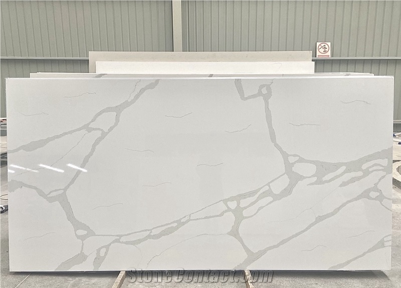 Polished Calacatta Carrara Panda White Quartz Slabs