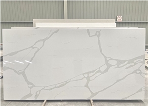 Polished Calacatta Carrara Panda White Quartz Slabs