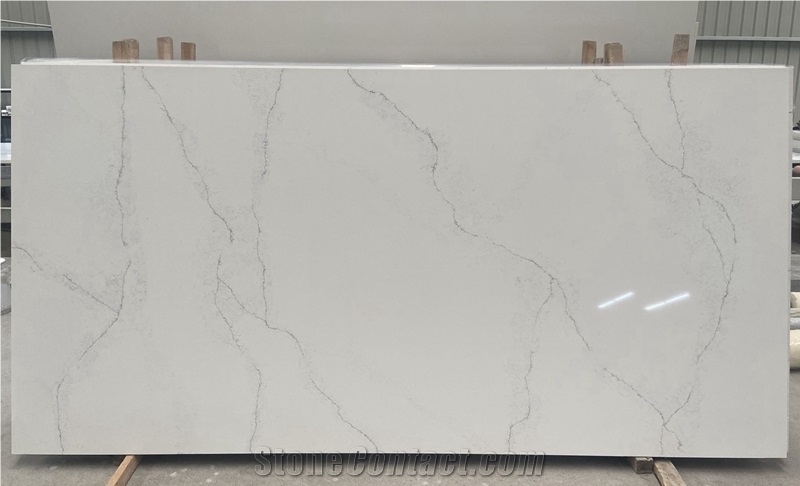 Polished Calacatta Carrara Panda White Quartz Slabs