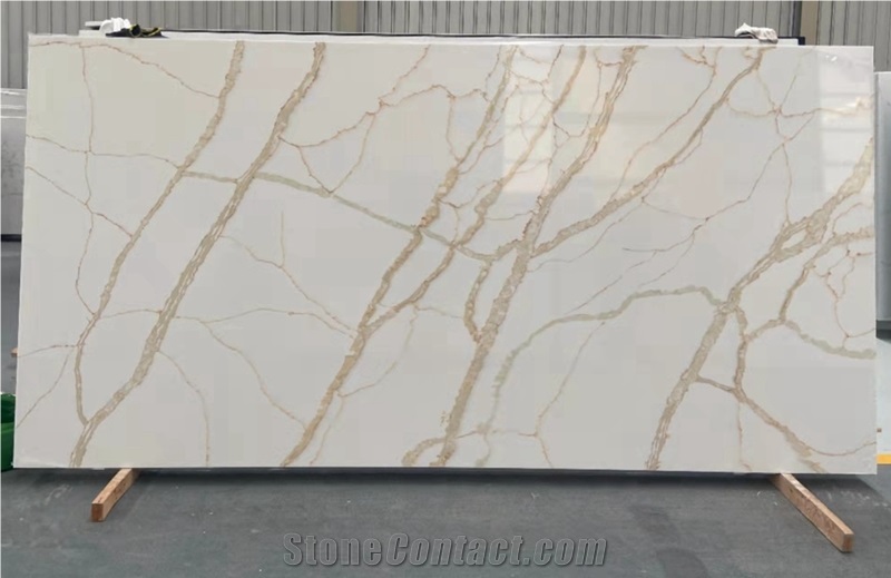 Polished Calacatta Carrara Panda White Quartz Slabs