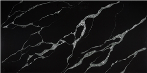 Artificial Black Quartz Slab Solid Surface Stone With White