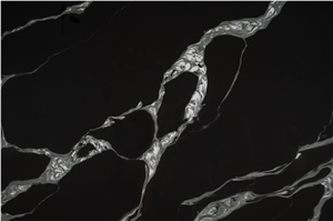 Artificial Black Quartz Slab Solid Surface Stone With White