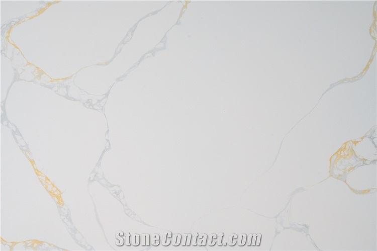 Artificial Quartz Slab Stone With Golden Gold Veins