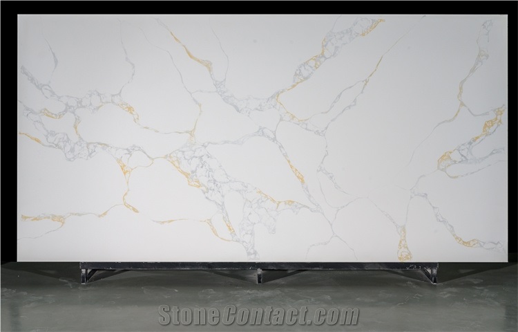 Artificial Quartz Slab Stone With Golden Gold Veins