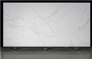 Artificial Quartz Slab Stone With Golden Gold Veins