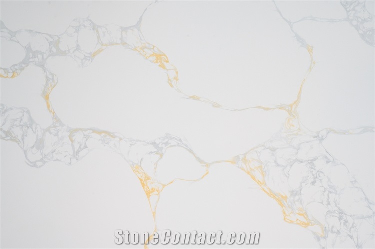 Artificial Quartz Slab Stone With Golden Gold Veins