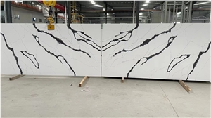 Artificial Quartz Stone Slab With White Black Color Surface