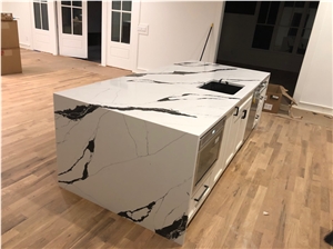 Artificial Quartz Stone Slab With White Black Color Surface