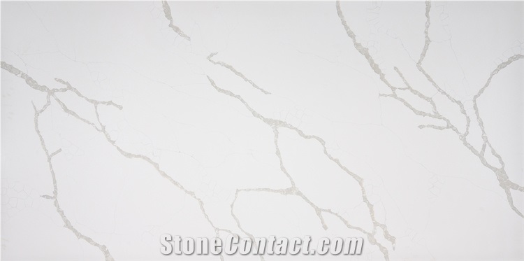 Artificial Quartz Stone Slab With White  Color Polished Top