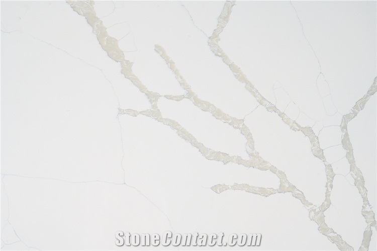 Artificial Quartz Stone Slab With White  Color Polished Top