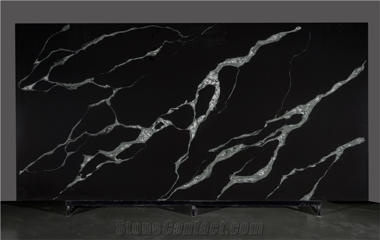 Calacatta Black Quartz Slab Stone Man Made Stone