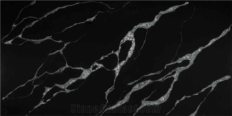Calacatta Black Quartz Slab Stone Man Made Stone