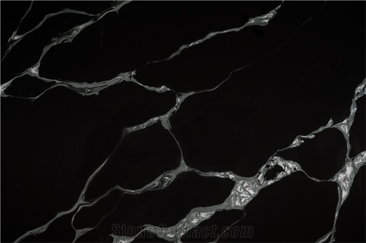 Calacatta Black Quartz Slab Stone Man Made Stone