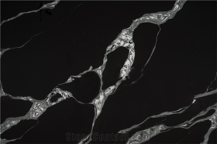 Calacatta Black Quartz Slab Stone Man Made Stone