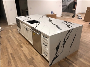 Calacatta White Black Color Engineered Stone Countertop