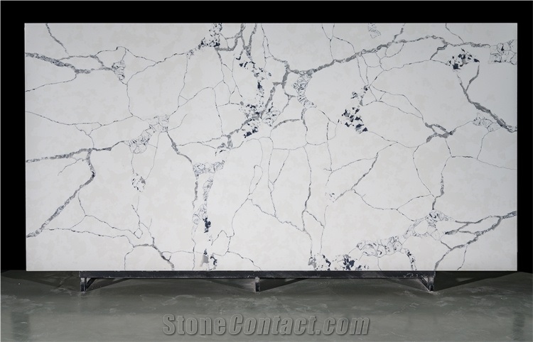 Excellent Calacatta Quartz Stone Crystal Slab Black Veins