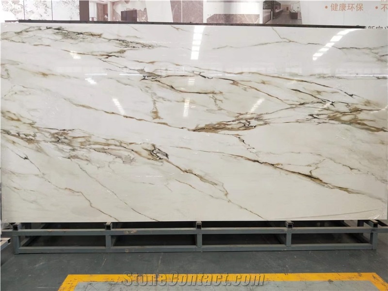 Golden White Book Matched Feature Glossy Sintered Stone