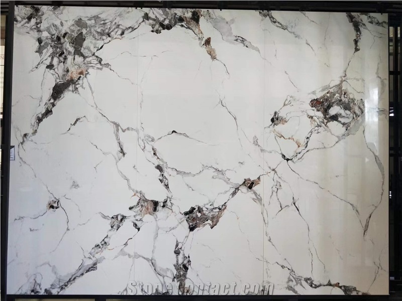 Golden White Book Matched Feature Glossy Sintered Stone