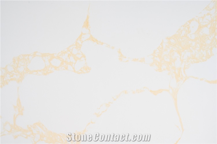 High Quality Calacatta Quartz Slab With Golden Yellow Veins