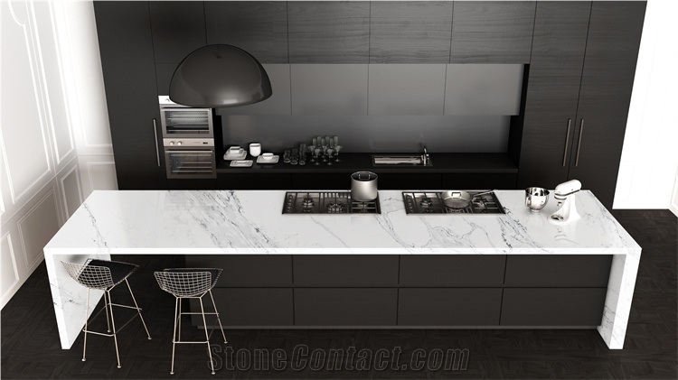 Hot Sell High End Calacatta White Quartz Slab For Kitchen