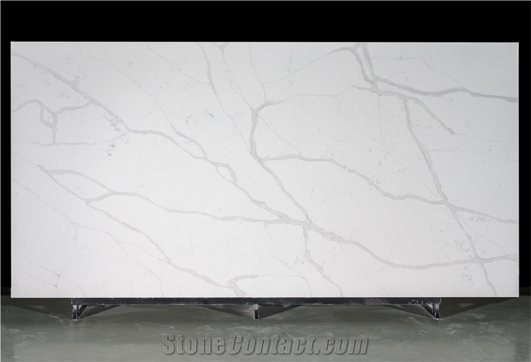 Hot Sell High Quality Calacatta Quartz Slab With Grey Veins