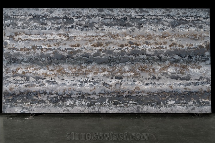 Man Made Stone Artificial Calacatta Grey Red Quartz Slab
