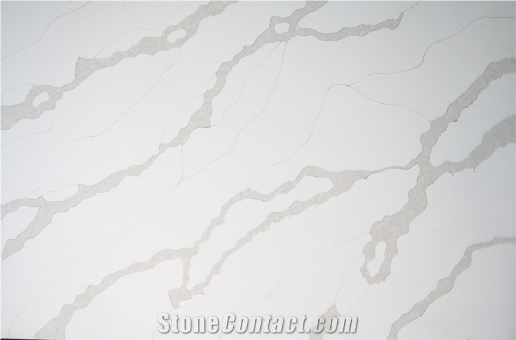 Man Made Stone Artificial Calacatta Quartz Slab Big Veins