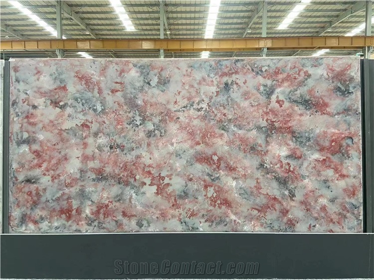 Man Made Stone Artificial Calacatta Quartz Slab Rosa Color