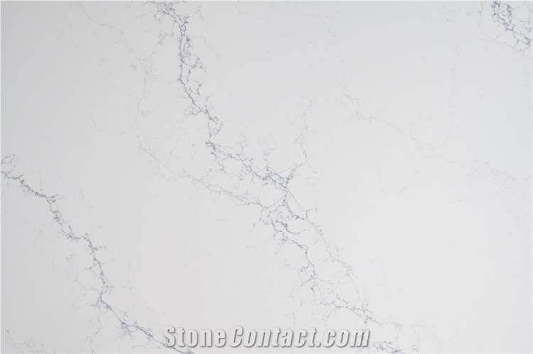 New White Calacatta Quartz Stone Slab With Liner Veins