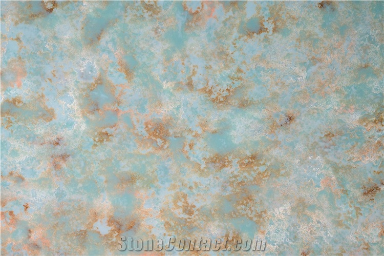 Orange Green Color On Quartz Slab Man Made Stone