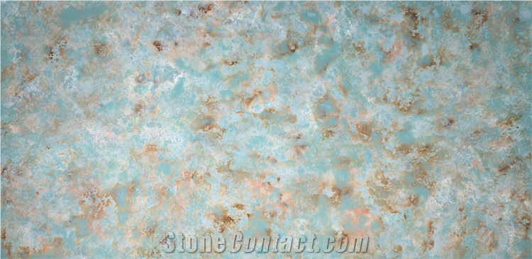 Orange Green Color On Quartz Slab Man Made Stone