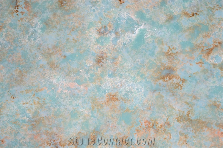Orange Green Color On Quartz Slab Man Made Stone
