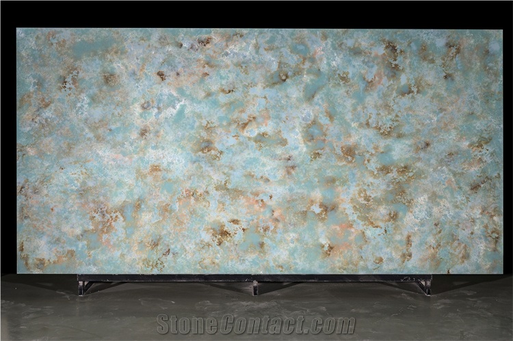 Orange Green Color On Quartz Slab Man Made Stone