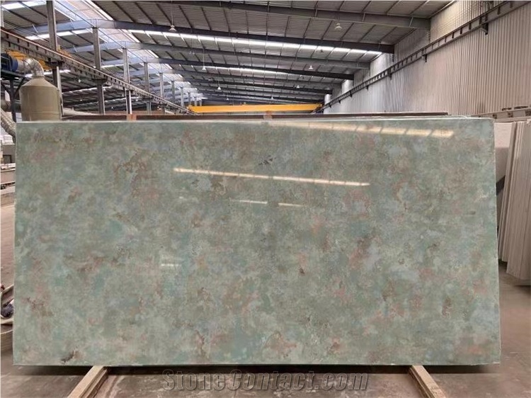 Orange Green Color On Quartz Slab Man Made Stone