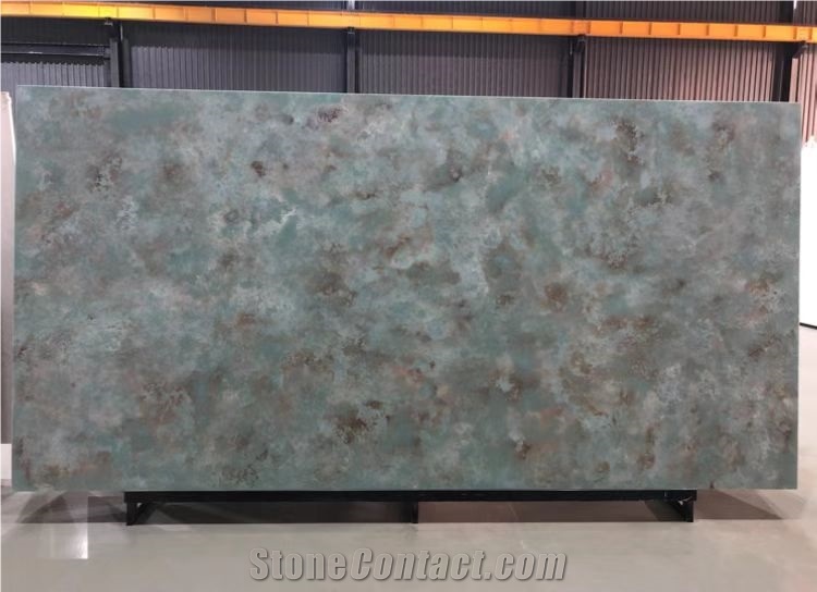 Orange Green Color On Quartz Slab Man Made Stone