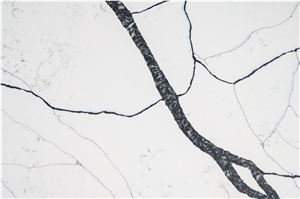 Popular Quartz Slab Dark Veins Artificial Stone