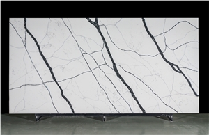 Popular Quartz Slab Dark Veins Artificial Stone