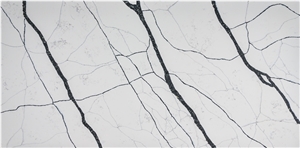 Popular Quartz Slab Dark Veins Artificial Stone