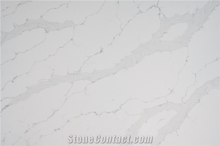 White Calacatta Slab Stone Solid Surface With Big Gray Viens
